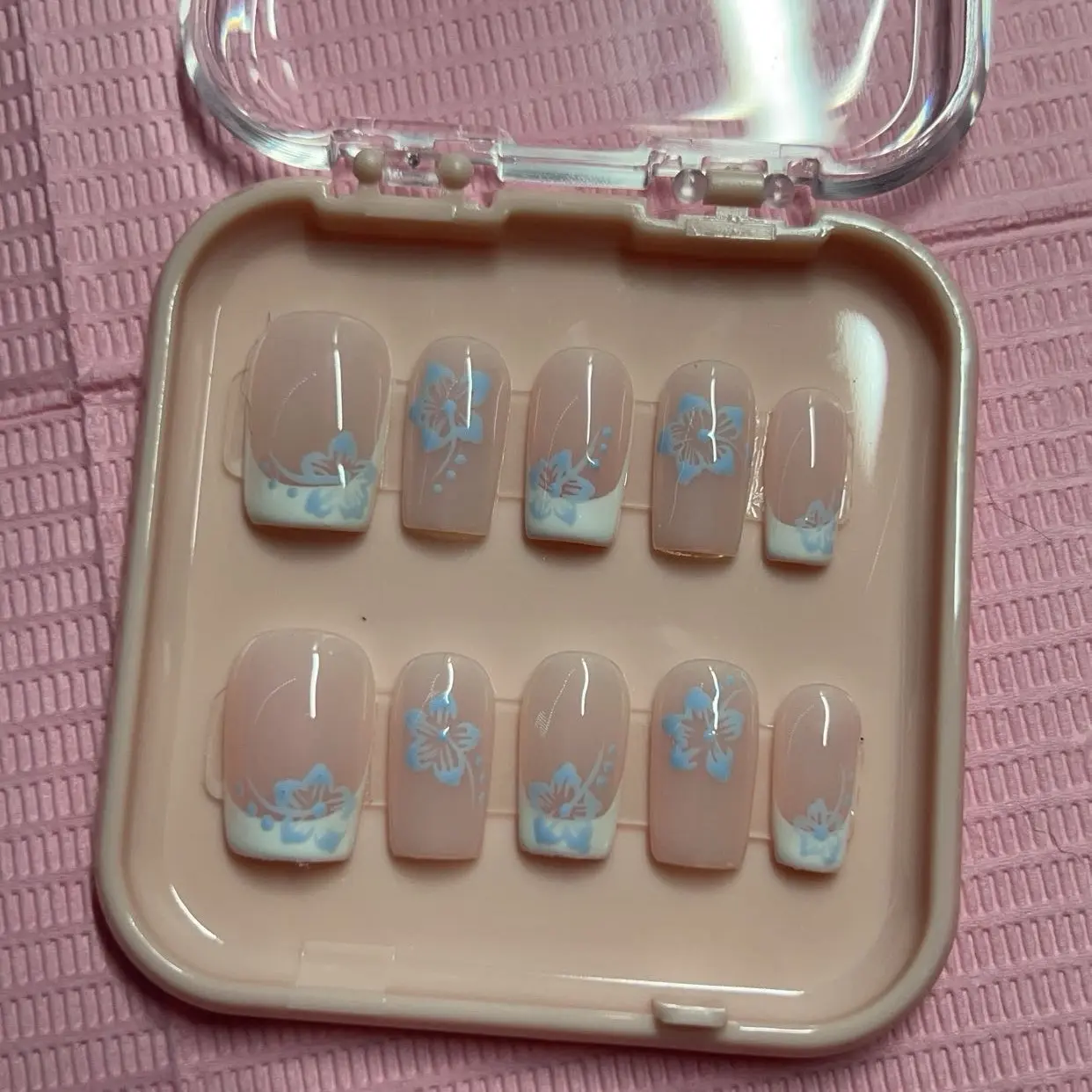 Square Gel Press on nails|handmade| hibiscus flowers Nail Art