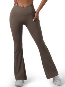 Womens Flare Leggings, Tummy Control Crossover High Waist Stretchy Bell Bottom Yoga Pants