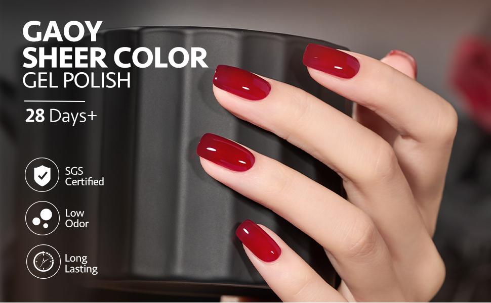 Gaoy Wonder Color Jelly Gel Nail Polish Kit, 6 Transparent Sheer Shades (Black, Red, Hot Pink, Green, Brown) for Salon Manicure & Home Nail Art DIY