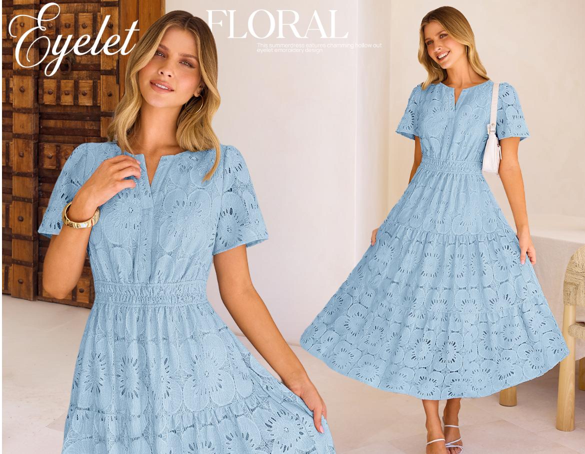 MEROKEETY Women's Spring Summer Floral Maxi Dress 2026 Boho Eyelet Hollow Out Lace Short Sleeve A Line Tiered Flowy Dresses MEROKEETY Women's Spring Summer Floral Maxi Dress 2026 Boho Eyelet Hollow Out Lace Short Sleeve A Line Tiered Flowy Dresses