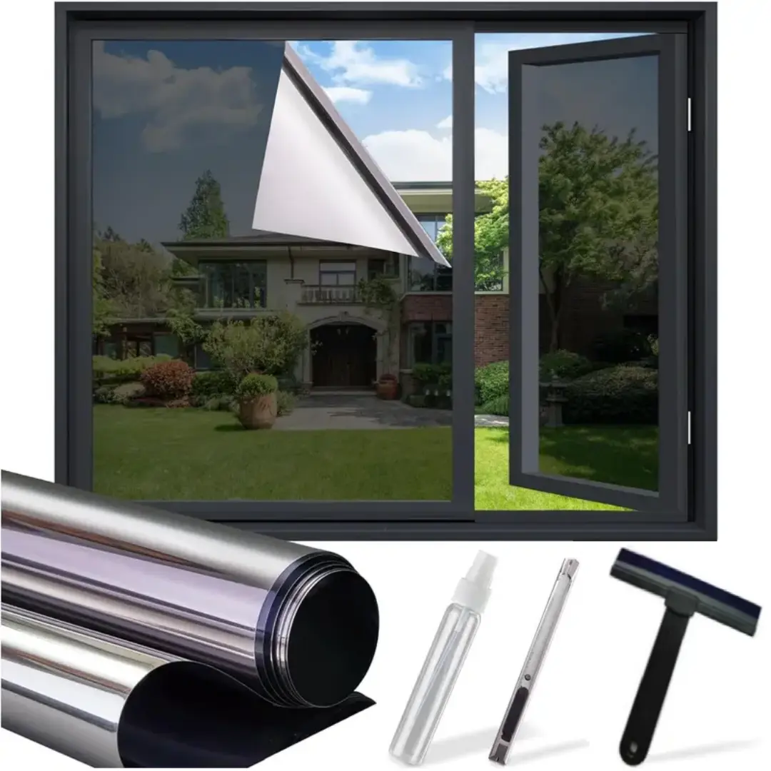 1-Way Privacy Window Tint Film - UV Blocking Heat Control Static Cling No Glue Removable Mirror Tint from Inside for Home Sliding Door