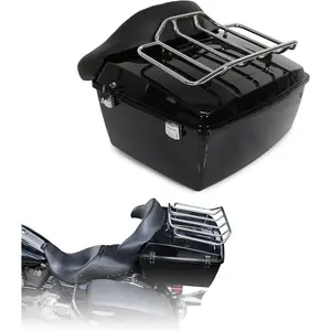 King Tour Pack Trunk Luggage W/Top Rack Backrest Compatible with 1997-2013 Harley Touring Road King Electra Glide Road Glide Street Glide