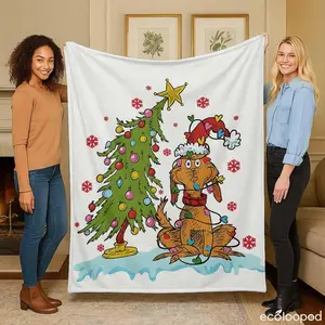 Cartoon Christmas Dog Flannel Blanket, Whimsical GrinchStyle Print, Cozy Warm, Soft Lightweight, AntiPilling Fade Resistant, Perfect for Christmas Decor, Holiday Gift, Winter Snuggles, Living Room, Bedroom, Sofa, Couch, Travel, Office, Pet Bed, Camping.