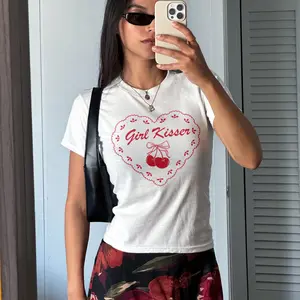 Retro Girl Kisser Baby Tee Funny Lesbian Lgbt Pride Month Vintage Heart Love Queer Slogan Y2k Aesthetic Crop Top Gift