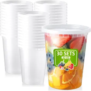 30 Set 32oz Deli-Containers-with-, Airtight -Storage-Containers, Microwaveable & Freezer Safe Plastic-Storage-Containers-with-, Soup Slime Overnight Oat To-Go-Containers