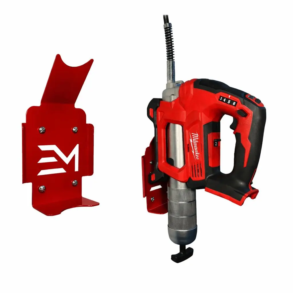 Cordless Grease Gun Mount - Compatible with Milwaukee Grease Gun Red Powder Coated Heavy Duty Steel Storage Solution for Garage Workshop Essential Tools Hand Tools