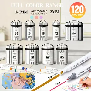 120 Color Dual Tip Acrylic Markers Set, Brush and Chisel Tips, Triangle Barrel Pouch, Ideal for Coloring Books and DIY Projects