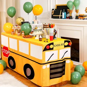 6 ft school bus tablecloth first day of party table cover school bus theme party birthday decoration washable fabric polyester rectangle table cover protector birthday decoration