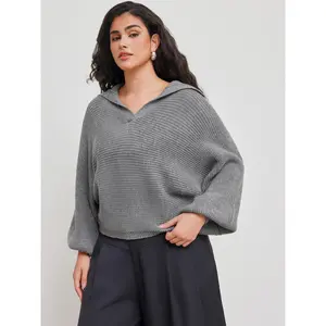 Cider [size 12/14-24] Knit Collar Solid Oversized Long Sleeve Sweater Curve & Plus