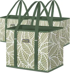 3Pk Reusable Grocery Bags, Foldable Shopping Bags for Groceries with Reinforced Bottom & Handles (Antique Foliage)