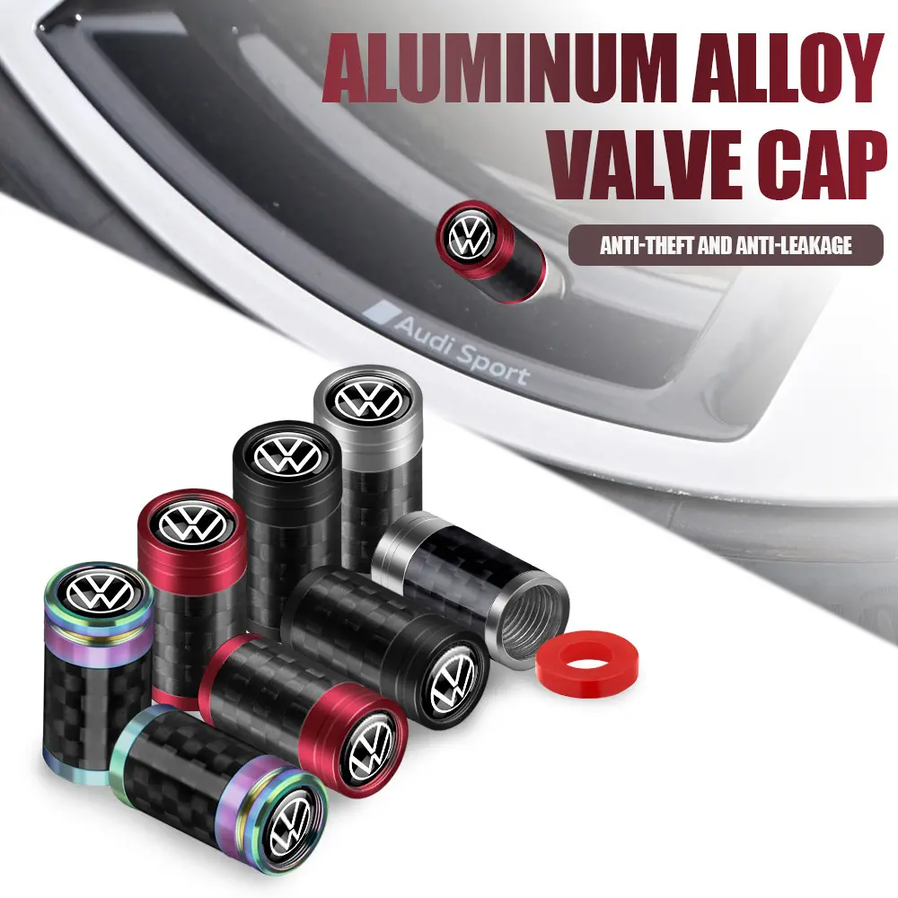 4Pcs Carbon Fiber Car Tire Valve Core Caps Dustproof Accessories For Volkswagen VW Golf 4motion MTM Blue Motion Polo Scirocco CADDY Beetle Passat Touareg Jetta Tiguan Touran TSI TDI R32 MK4 Car Parts
