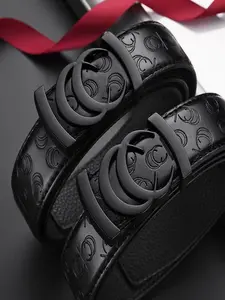 Men's Business Automatic Buckle Belt, Embossed Genuine Leather Texture, Versatile Commuter Pants Belt for Young Adults