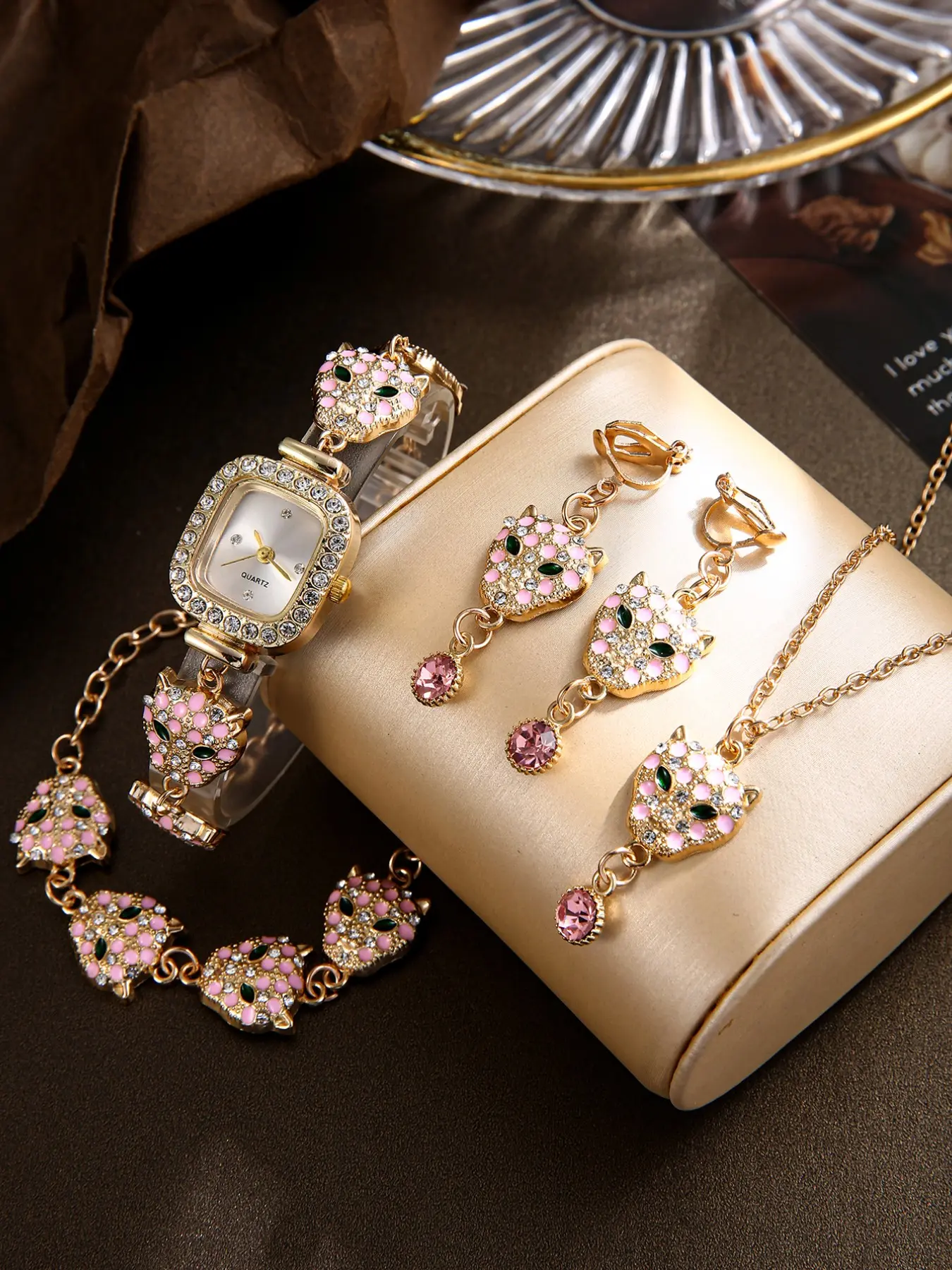 5pcs Women's Elegant Jewelry Set, Quartz Watch, Bracelet, Earrings, Necklace, Gift for Holidays, Parties, Special Occasions