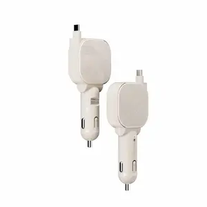 120W Retractable USB-C Car Charger Adapter with Convenient Charging Cable, Compatible with iPhone, iPad, Samsung Devices