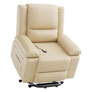 Garvee Power Lift Recliner Chair with Heat & Massage, Heavy Duty 400 Lbs Electric Lift Chair for Elderly, PU Leather Adjustable Recliner for Seniors & Mobility Impaired, Beige
