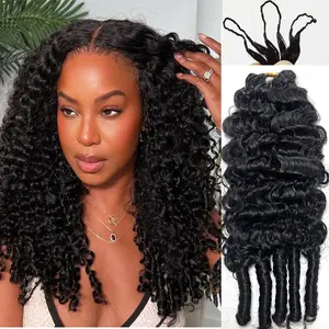 Water Burmese Curly Lightweight Crochet Human Hair Extension with Spiral Curls Ends for Black Women 240g Full Head Natural Color Ombre Brown Multi-Textured Kinky Curly Pre-separated 100% Human Hair