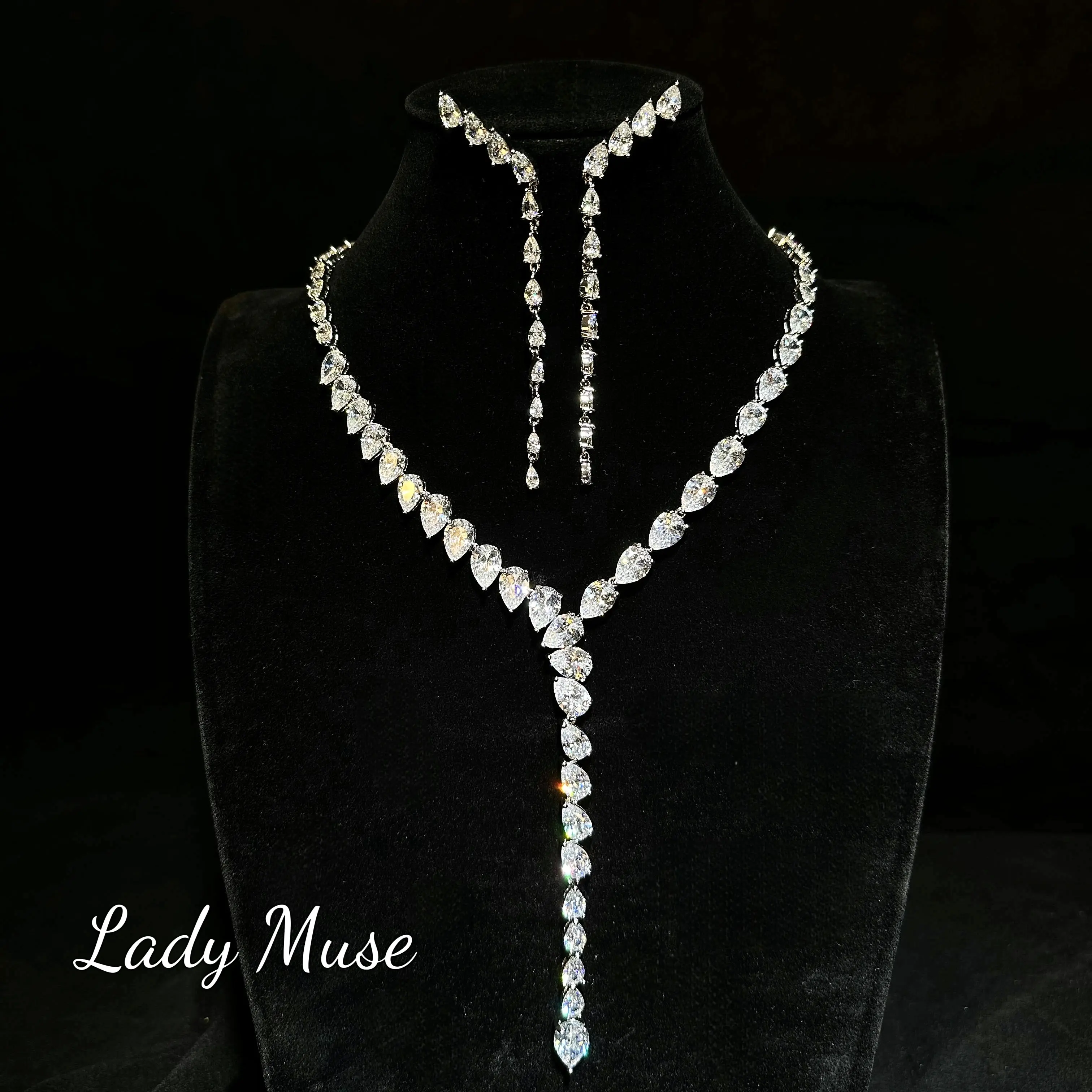 Y shape lab-created diamond set,925 silver# modify your neck's line/whole necklace full inlay with gems/elegant and graceful