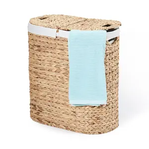 Seville Classics Handwoven Water Hyacinth Oval Laundry Hamper