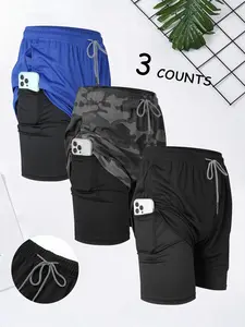 Men's Solid Color 2 in 1 Double Layer Gym Shorts, Casual Comfy Breathable Quick Drying Shorts for Gym Workout Running, Mens Sport & Outdoor Clothing for All Seasons