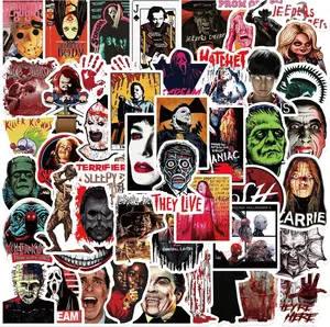 Horror Movie Stickers Pack, 50Pcs Vinyl Waterproof Decals for Laptop, Water Bottle, Skateboard, Halloween Themed Bulk for Adults & Kids