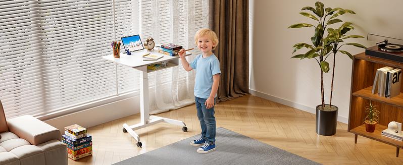 Height Adjustable Standing Rolling Desk with Wheels and Drawer, 31.5"x22" Mobile Laptop Table for Teachers, Classroom or Home Office, Black