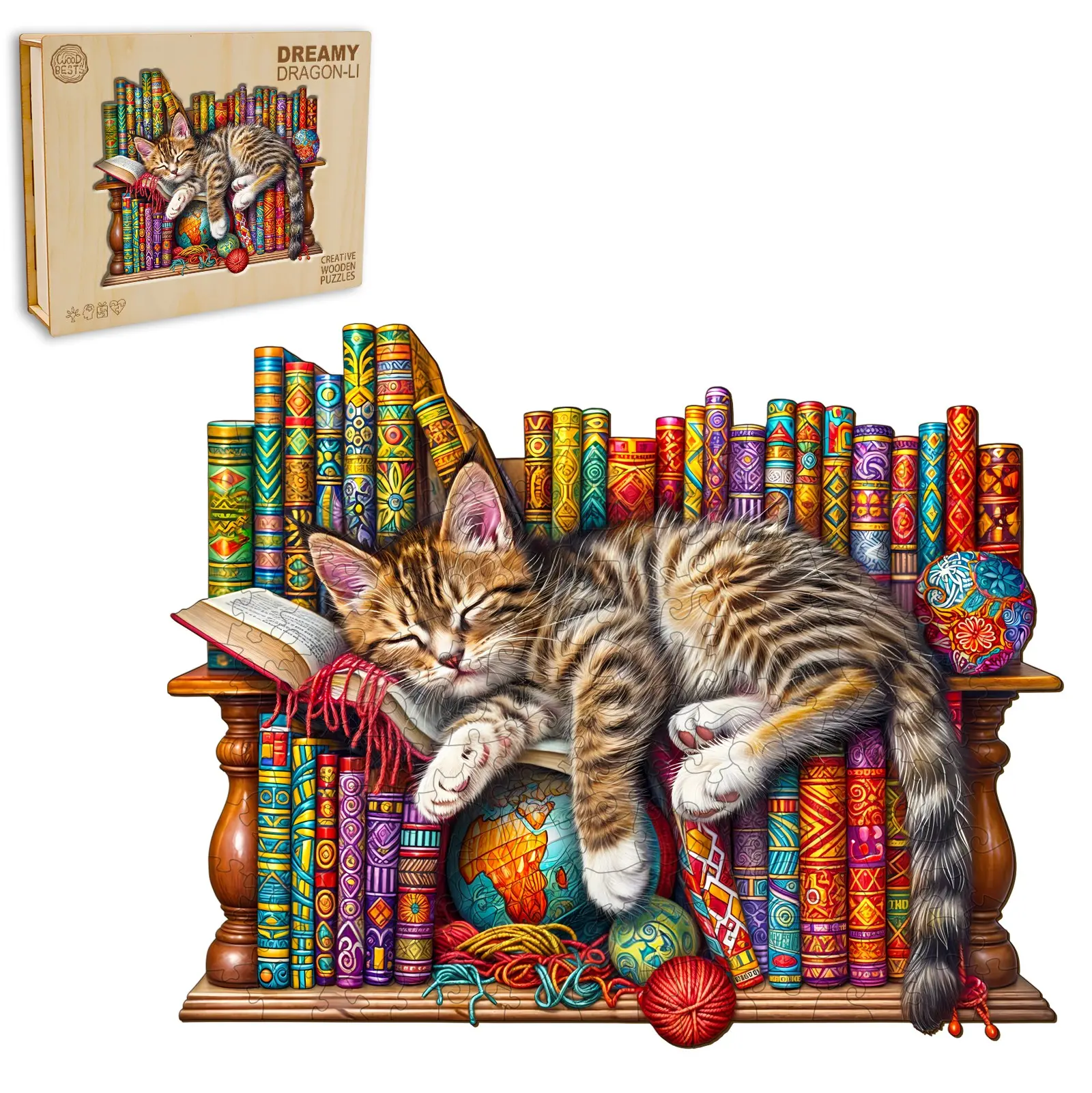 Dreamy Dragon-Li Wooden Jigsaw Puzzle - L Size, 280pcs, 13.4*10.8in, Unique Shape with Beautiful Wooden Box, Creative Birthday Gift for Adults, Family Game Toy, Puzzle Jigsaw Puzzles