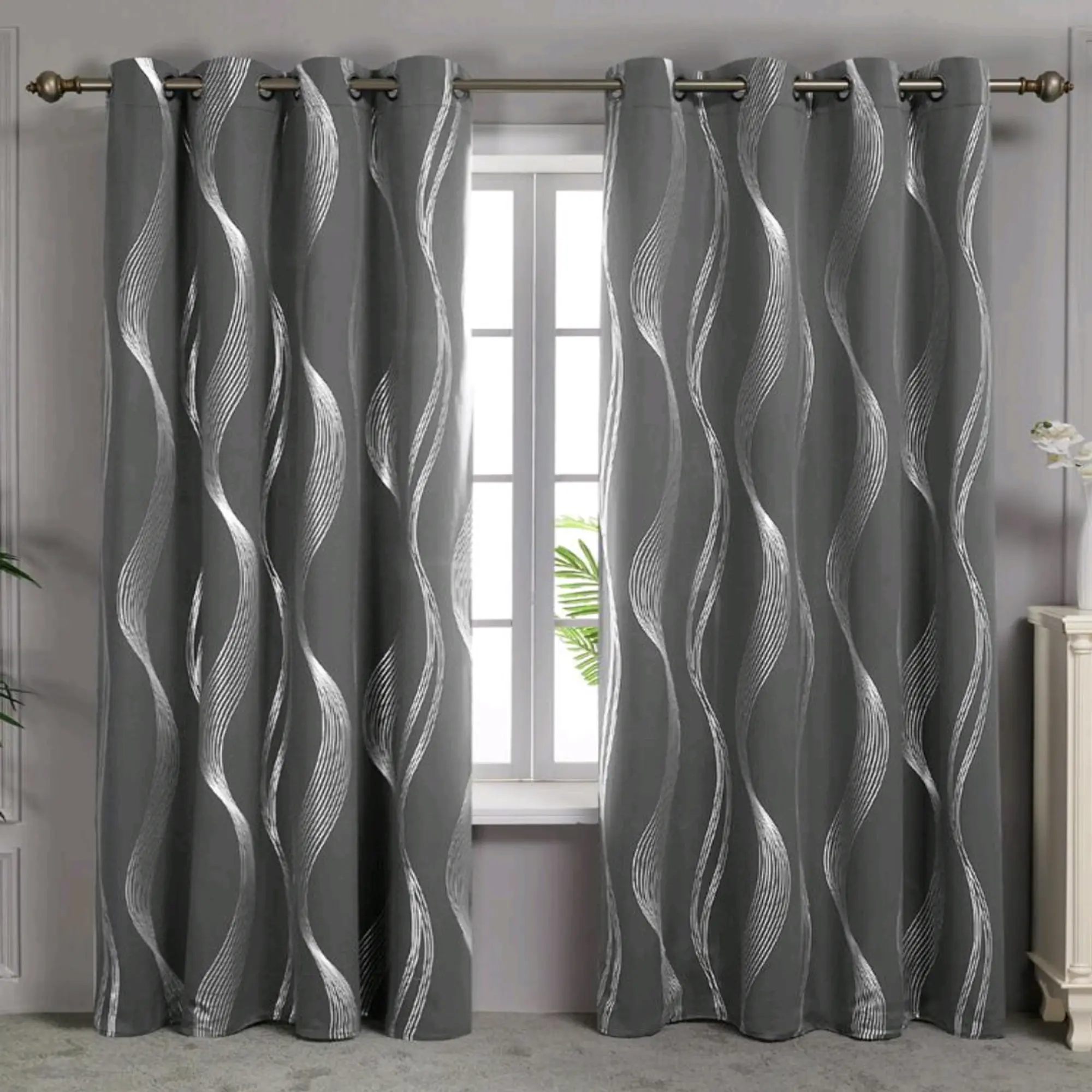 Wave Pattern Blackout Curtain, Thermal Insulated Curtain, Heat Insulation UV Protection, Suitable for Living Room Bedroom, Decorative Window Covering, Window Drapes, Window Curtains