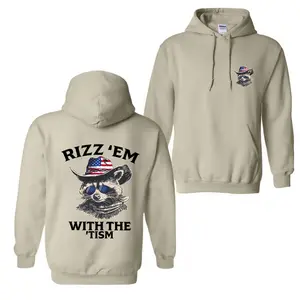 Rizz 'Em With The 'Tism Hoodie - Featuring A Raccoon Wearing An American Cowboy Hat and Sunglasses Shirt, Perfect for Outdoor Parties and Casual