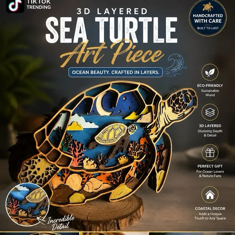 Sea turtle handcrafted wood decor