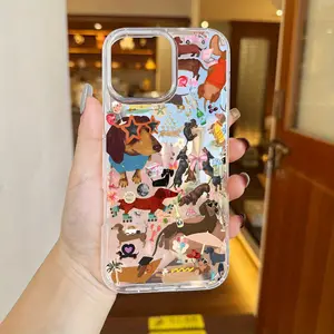 Trendy Aesthetic Clear Phone Case Featuring a Cute Dachshund Collage, Suitable for Iphone Models 11 Through 16 Pro Max Plus XR, Perfect As Gifts for Both Men And Women. Funny Stickers Shockproof Cellphone