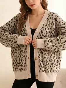 Plus Size Leopard Print Cardigan, Fitted Casual Sweater for Fall and Winter, Stylish Layering Piece for Women