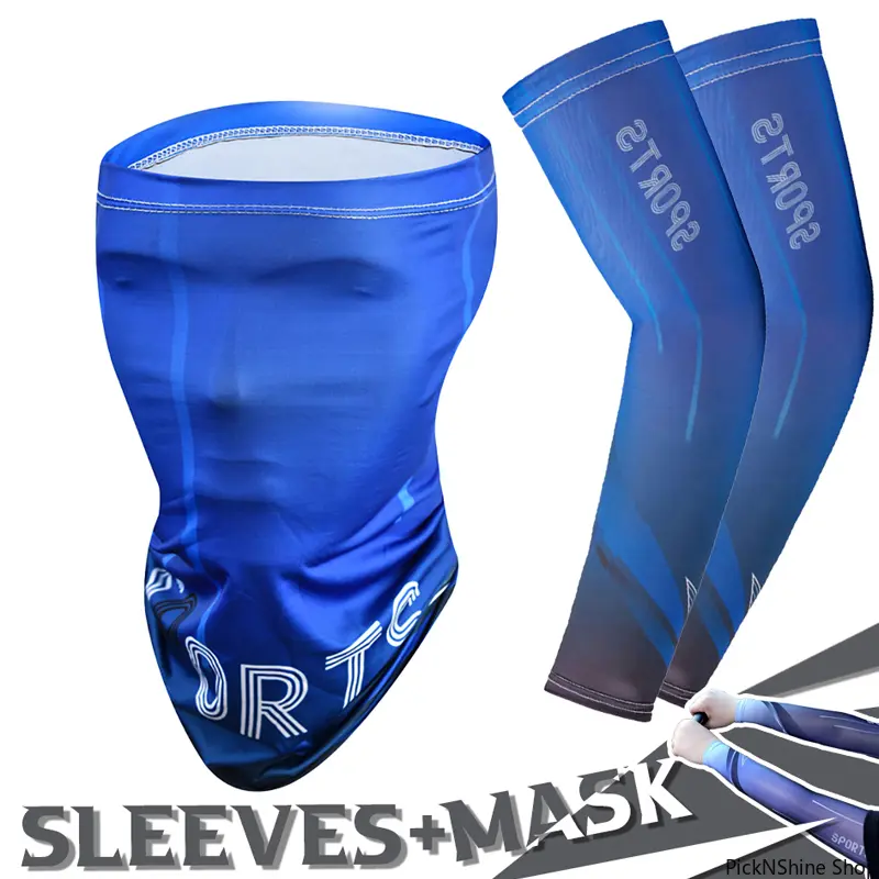 Unisex 2-Piece Ice Silk Sports Sleeve & Face Cover Set, Breathable, Elastic-Fit UV Protection Sun Guard with Snug Grip for Cycling, Running