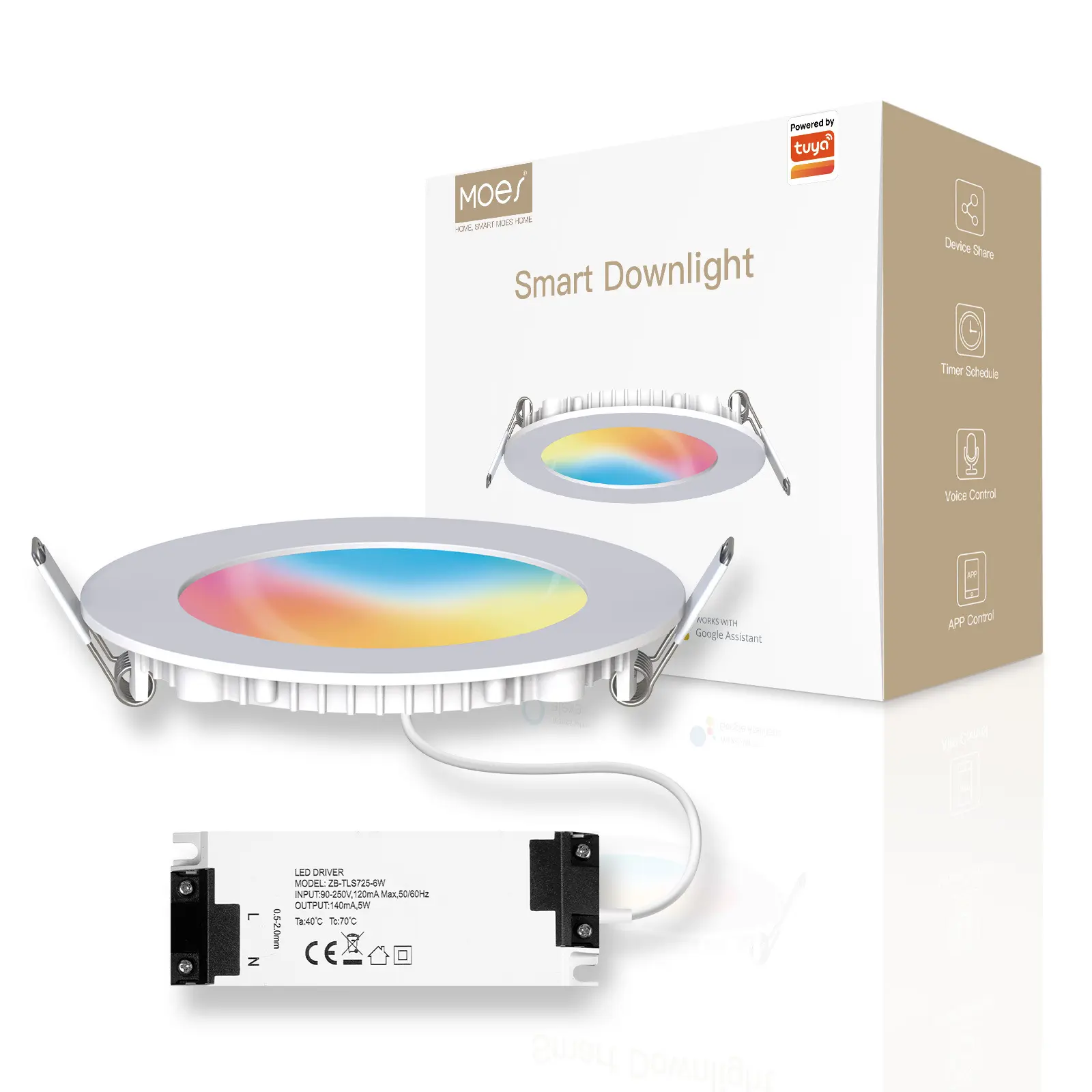 Tuya Wi-Fi Smart Home LED Downlight - 6W Slim (120x20mm) Recessed Lighting, RGB Dimmable, Adjustable Warm/Cold White, Tuya App Control, Timing Sync, Custom Scenes, AC Power Supply, Bright Output for Kitchens, Bedrooms