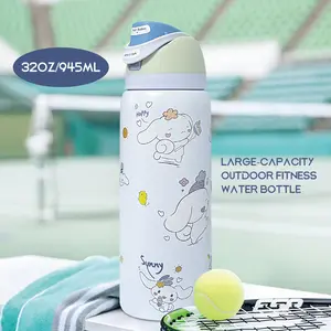 Ow-(Yugui Dog) Capacity 32oz /945ml  Insulated Portable Drinking Cup - Cold-Resistant Stainless Steel Water Bottle with Straw,Features A One-Handed Opening Design, Comes with Handle and Spout, Suitable for Exercise Use, Must-Have for Travel