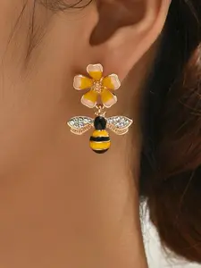 Vintage Western Style Bee & Flower Design Dangle Earrings, 2024 New Style Jewelry for Women, Daily Clothing Decor, Trendy All-match & Exquisite Jewelry for Birthday Gift, Trendy Jewellery Accessories