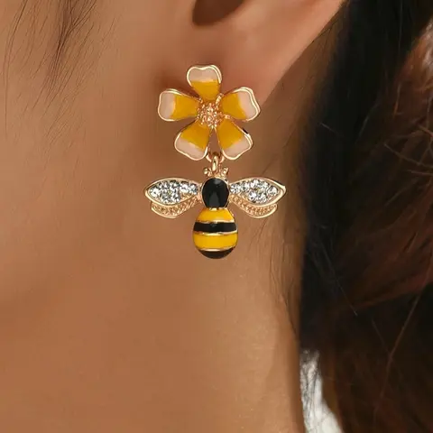 Vintage Western Style Bee & Flower Design Dangle Earrings, 2024 New Style Jewelry for Women, Daily Clothing Decor, Trendy All-match & Exquisite Jewelry for Birthday Gift, Trendy Jewellery Accessories, Dangling Earrings