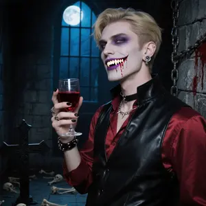 Halloween vampire fangs with a realistic sharp-tooth design, perfect for enhancing cosplay, parties, and Halloween makeup looks. Comfortable and easy to wear, instantly transforming you into a spooky vampire.