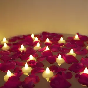24 Pack Waterproof Flameless Floating Tealights with Dried Rose Petals, Warm White Battery Flickering LED Tea Lights s Wedding, Party, Centerpiece, Pool & SPA