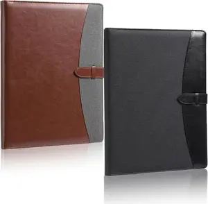 2 Pcs 3 Ring Leather Padfolio Binder Business Portfolio Folder, A4/Letter Size Document Organizer for Business Cards Conference Office, Back to School Gifts for Men Women, Black & Brown