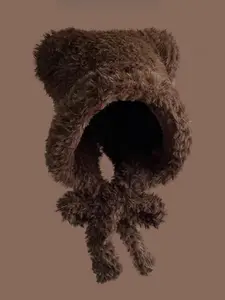 Cute Bear Ear Decor Earflap Beanie, Thick Warm Knit Hat for Fall & Winter, Fashion Accessories for Women & Men, Animal Hats