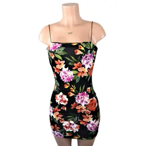 Fantasia Mini Dress Floral Casual Square Neck Polyester Womenswear Spandex Comfortable