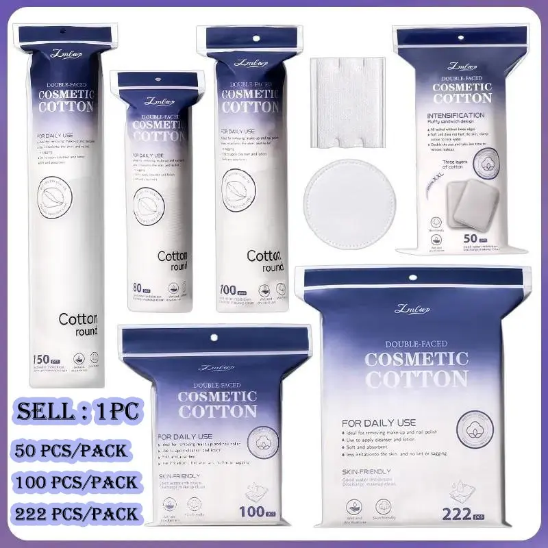 Premium Cosmetic Cotton Rounds – 50/80/100 /150/222 Count (Pack of 1) - Soft, Absorbent, Hypoallergenic, Gentle Pads, Face Cotton Pads for Makeup Removal, Skincare, Facial Cleansing, Makeup Remover, Makeup Remover Tool