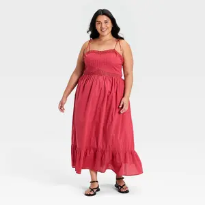 Women's Lace Cami Midi A-Line Dress - Universal Thread Berry Pink 3X