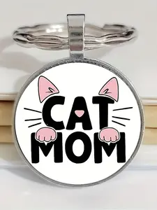 Simple Time Gem Keychain, Keychain Charm, Cat Mom 2D Pattern, Cute and Compact, Ideal for Daily Use, Perfect Gift for Holidays