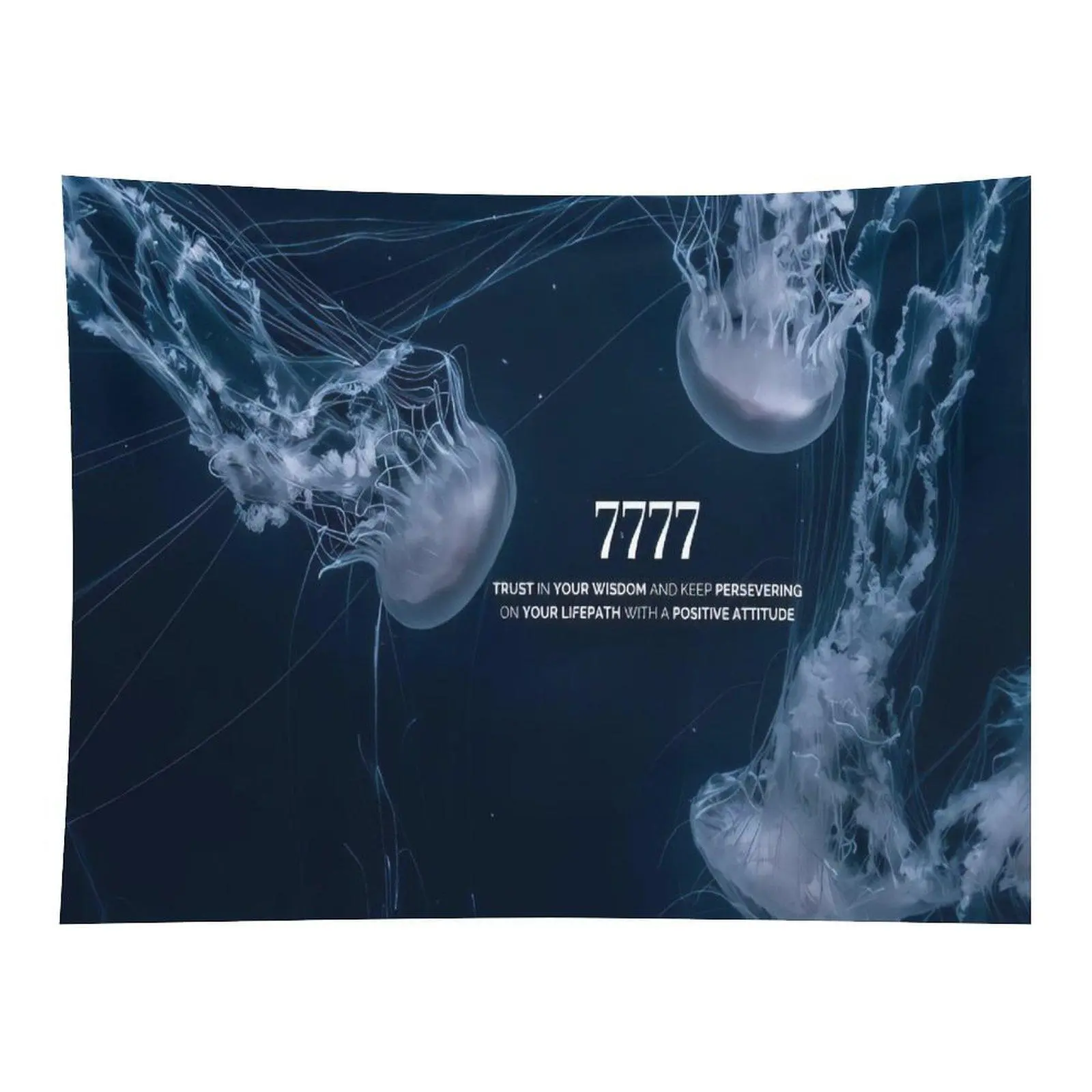 Dark Ocean Jellyfish Tapestry Angel Number 7777 Motivational Text Deep Sea Creature Calm Aesthetic Wall Hanging Bedroom Decor