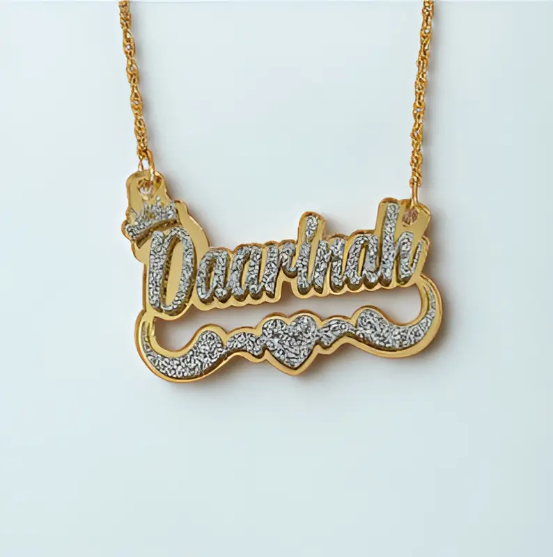 Heart and Swirl with Crown Custom Name Necklace Jewelry Personalized Nameplate Necklace with Gold or Silver Chain Elegant Heart Swirl Design Perfect Gift for Birthdays Christmas Mother's Day Graduations Parties