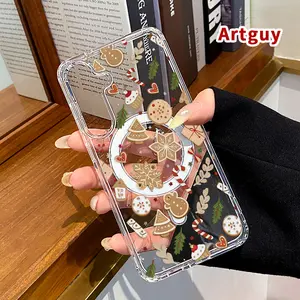 Magnetic Soft Phone Case for  Samsung Galaxy S23 Ultra S24 Plus FE S25 S22+ Festive Cookies Pattern Anti-Yellowing Shockproof ultra-thin Silicone Crystal Transparent Acrylic Large Hole Cover Supports Wireless Charging