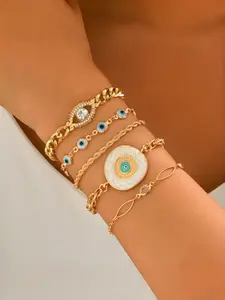5pcs Mediterranean Evil Eye Bracelet Stack, Coastal Boho Layered Bracelets, Casual Style for All Seasons, Beach & Resort Looks