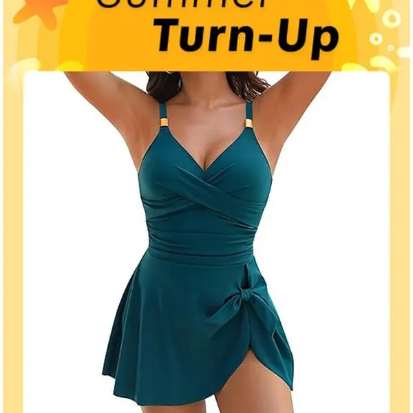 Blooming Jelly Gold Metal Tie Knot One Piece Swimsuit Womens Tummy Control Swim Dress Tankini Outfit Summer Swimdress#TikTokShopFallDealsForYou