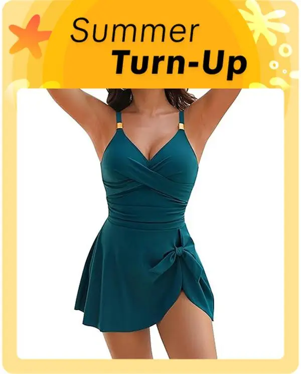 Blooming Jelly Gold Metal Tie Knot One Piece Swimsuit Womens Tummy Control Swim Dress Tankini Outfit Summer Swimdress #September Restock Campaign